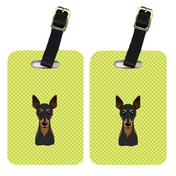 Carolines Treasures Carolines Treasures BB1302BT Pair Of Checkerboard Lime Green Min Pin Luggage Tags BB1302BT - main